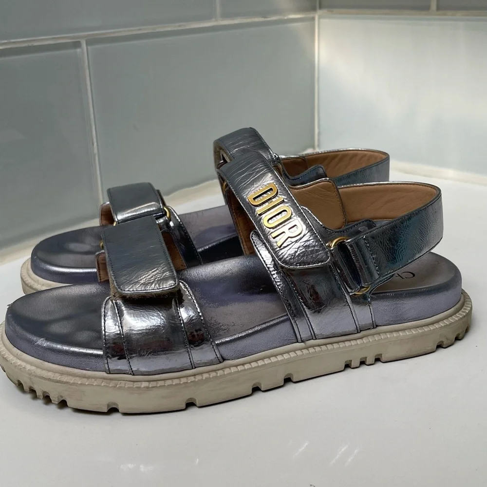 Christian Dior Dioract Lambskin Metallic  Sandals
